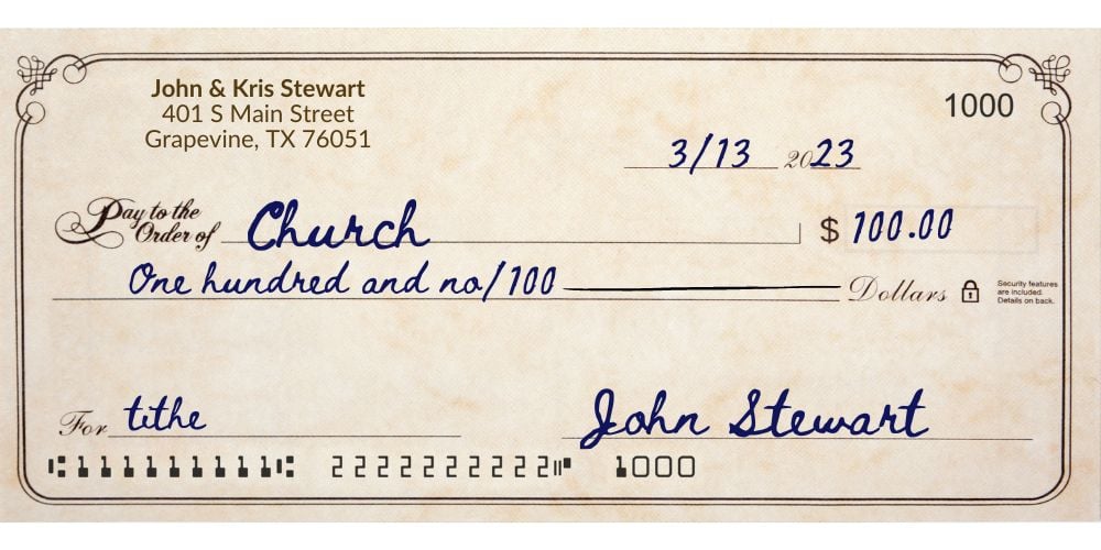 $100 check made out to a church