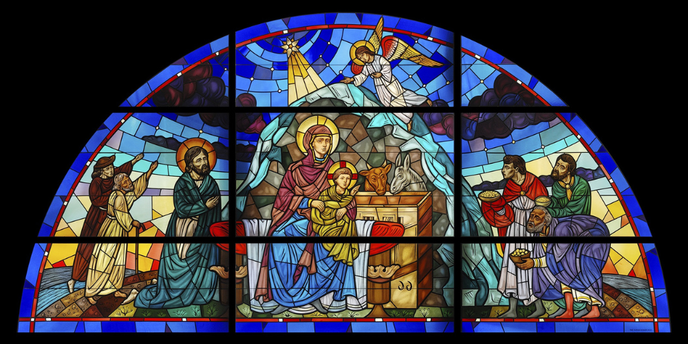 beautiful stained glass scene of nativity